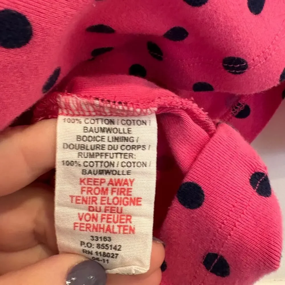 Mini Boden Size 7 - 8 Pink Dress with Blue Polka Dots Ruffle Neckline - Picture 4 of 5